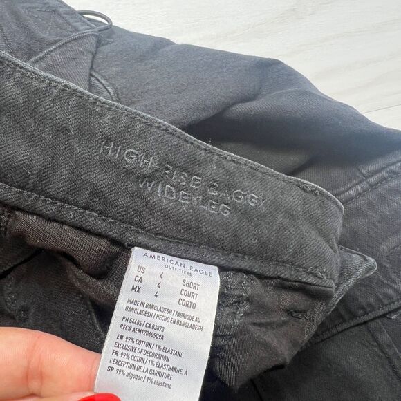 American Eagle Pants Womens 4 Black Cargo Baggy Wide Leg Super High Rise - Picture 6 of 8